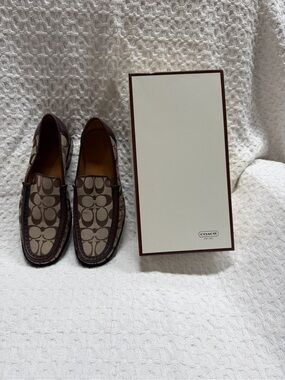 Coach Y2K Italian Loafers Leather Bottoms Signature Pattern Canvas Fabric 9 1/2